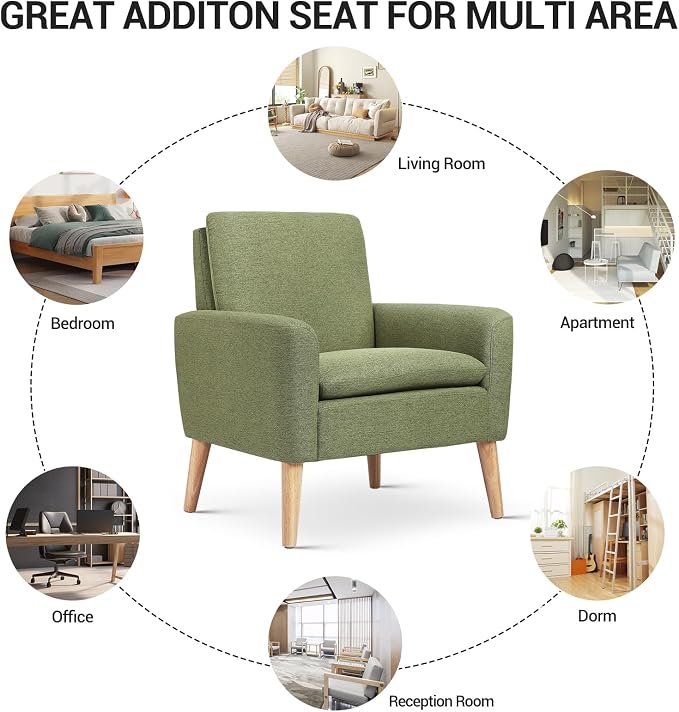 Accent Chair Set of 2 Living Room Mid-Century Modern Chair, Upholstered Fabric - Image 4