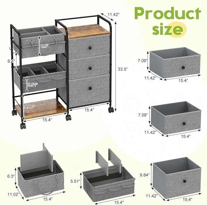 Cidaziya 2In1 Baby Diaper Caddy Organizer and Storage, 3 Tier Rolling Cart - Image 7