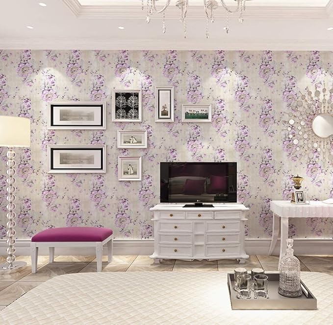 Retro Style Blooming Purple Flower Wallpaper Peel Stick Shelf Liner Funitures - Image 5