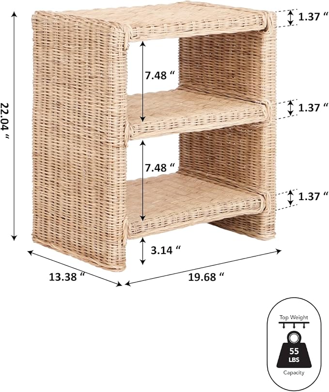 JONATHAN Y Praerie Natural Woven Rattan and Mango Wood 3-Tier End Table - Image 3