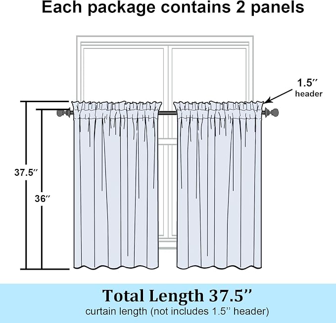 Simplebrand Dusty Blue Sheer Kitchen Curtains 36 Inch Length Tier Curtains 2 - Image 7