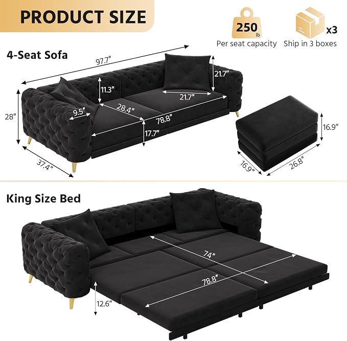 97.7" Convertible Queen Sleeper Sofa - Image 2