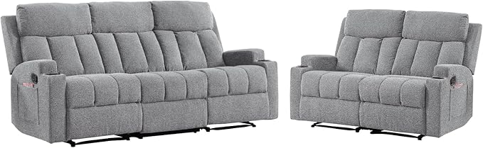 CANMOV Manual Recliner Sofa Set, Fabric Reclining Sofa Chair by CANMOV