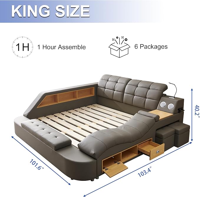 King Size Smart Multifunctional Bed Frame, Platform Bed - Image 2
