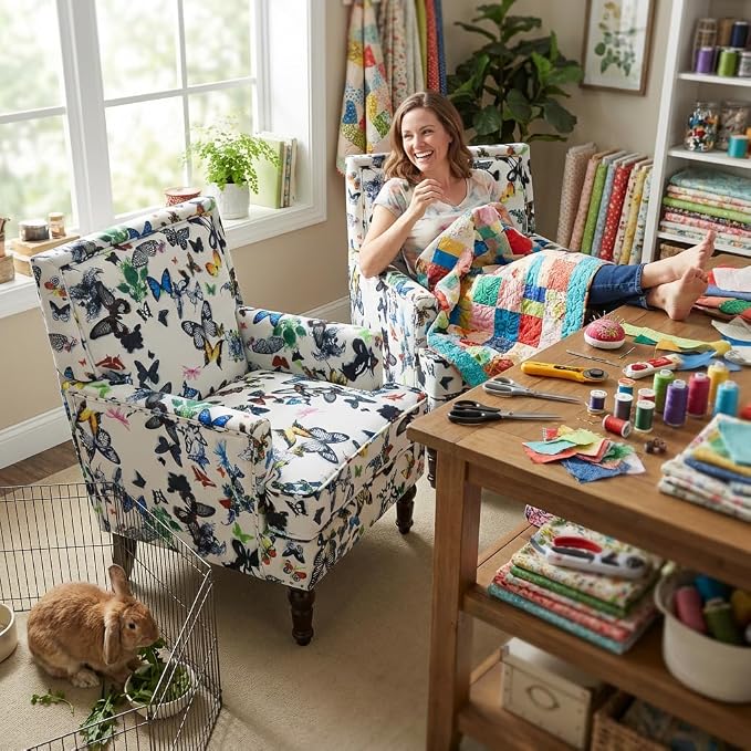 Butterfly Accent Chair, Floral Print Armchair - Image 2