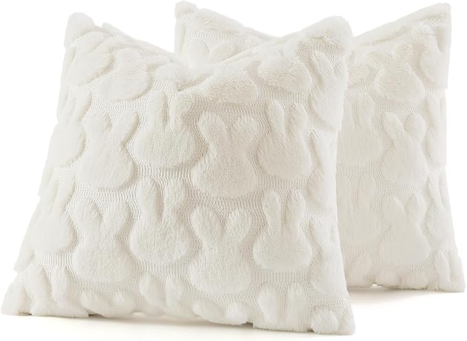 decorUhome Easter Bunny Pillow Covers 20x20 Inch Set of 2, Soft Plush Faux Wool - Image 7