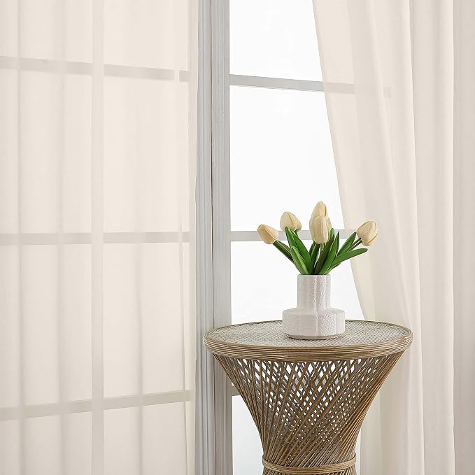 OVZME Cream Sheer Curtains 84 Inches Long 2 Panels Set, Light Filtering Sheer - Image 3