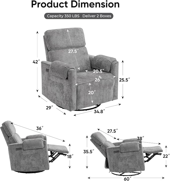 Oversized Power Recliner Chair, Chenille Glider Rocking Nursery Chair - Image 2