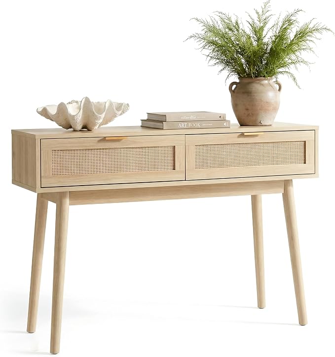HOPUBUY Console Table Rattan Desk - Image 6