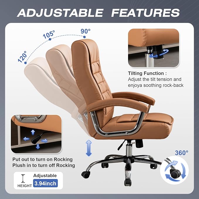 Executive Office Chair Adjustable Leather Chair High Back Swivel Office Desk - Image 4