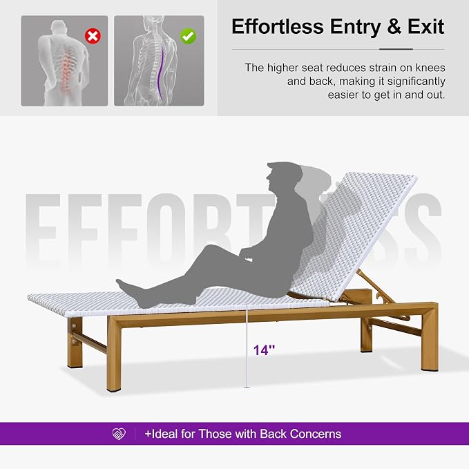 PURPLE LEAF Extra Wide Patio Chaise Lounge Set of 2 Outdoor Lounger French PE - Image 4