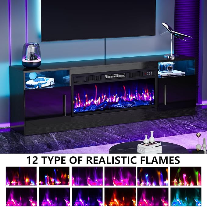 PRETZI Fireplace TV Stand with 36" Fireplace Up to 80" TVs, Remote Control - Image 3