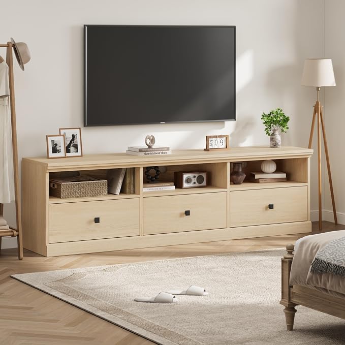IDEALHOUSE 70in TV Stand for TVs up to 80", Mid Century Modern Entertainment - Image 3
