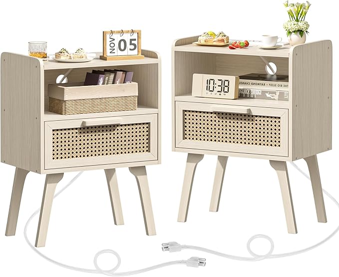 Lerliuo Rattan Nightstands Set of 2 by Lerliuo