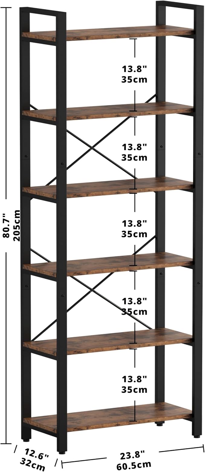 IRONCK Bookshelf 6-Tier Ladder Shelf 110lbs Display Shelf Vintage Industrial - Image 3