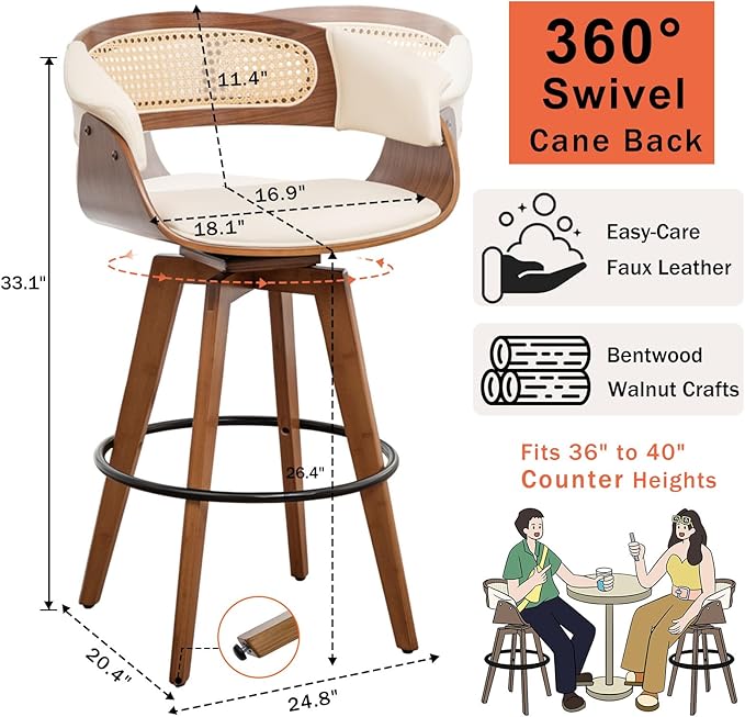 Set of 2 Rattan Swivel Counter Stools - Image 2
