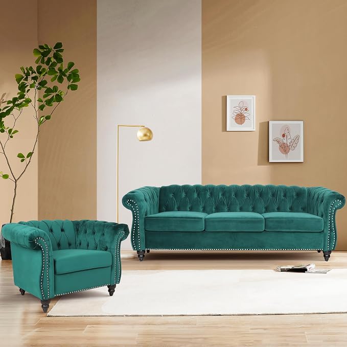QHITTY 2 Piece Living Room Set, Sectional Chesterfield Sofa Chair Contemporary - Image 9