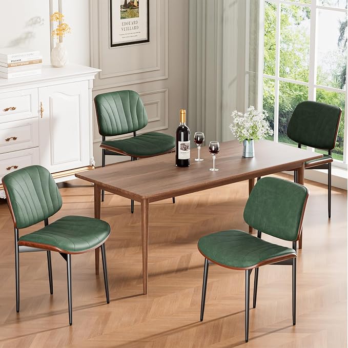 REONEY Dining Chairs Set of 2, Mid-Century Modern Upholstered PU Leather Chairs - Image 3