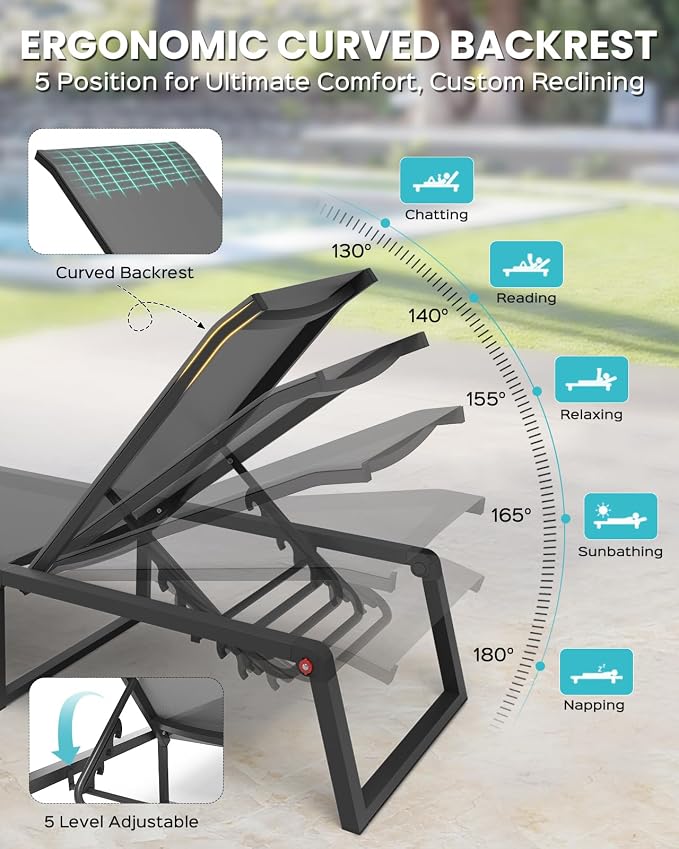 Aluminum Chaise Lounge Chair Outdoor, Foldable& No Assembly Patio Pool Lounge - Image 4