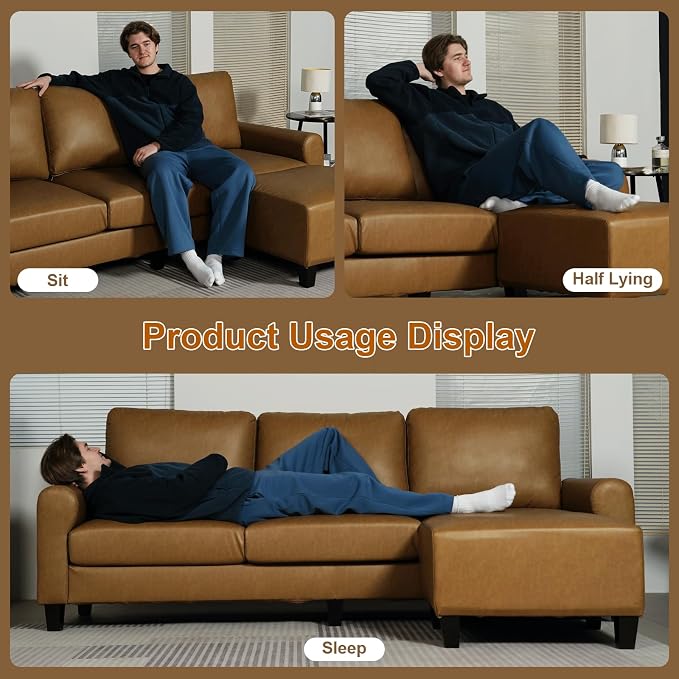 EASE MOOSE Large Seat Faux Leather L Shaped Sofa, Waterproof and - Image 9