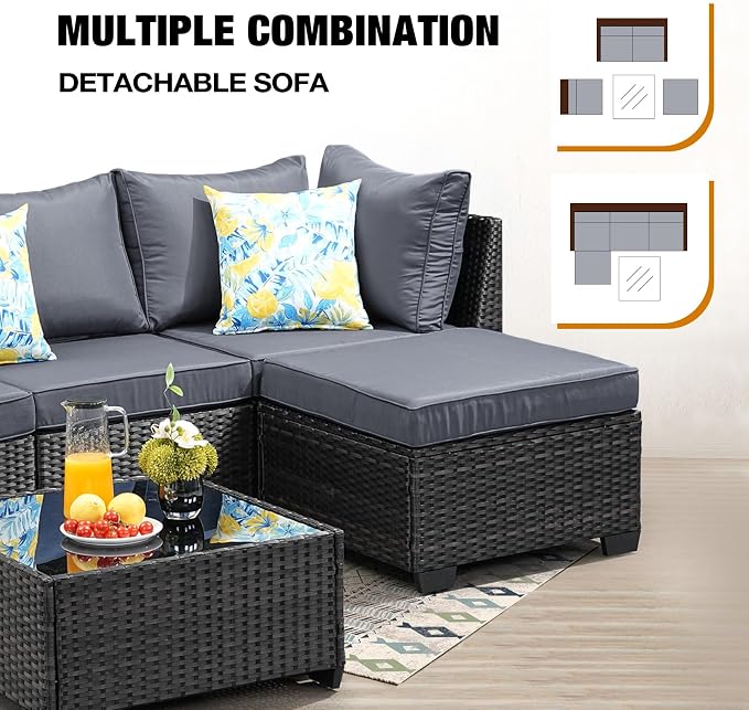 JOYURE 5 Pieces Patio Furniture Set All-Weather Outdoor Wicker Sectional - Image 5