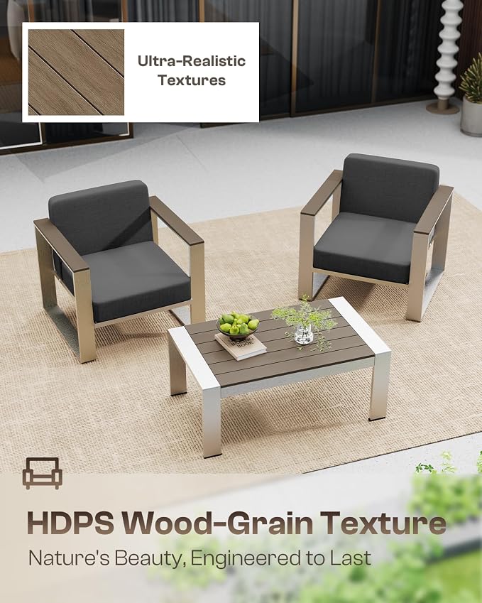 Outdoor Aluminum 3-Seat Sofa, Modern Patio Patio Furniture - Image 4