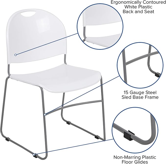 Flash Furniture HERCULES Series 880 lb. Capacity White Ultra-Compact Stack Chair - Image 4