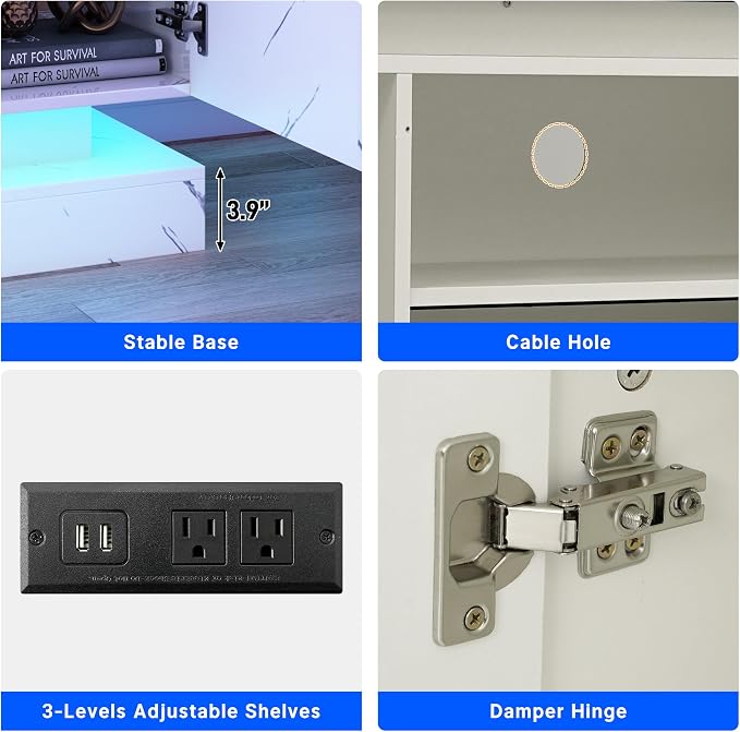 chartustriable 71IN LED TV Stands w/40 inch Fireplace Power Outlet - Image 8