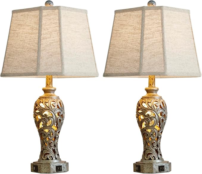 Vintage Table Lamps Set of 2 for Living Room Bedroom, 2 USB Ports 25'' Rustic - Image 7