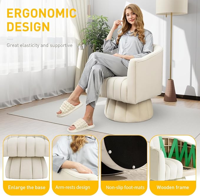 Dewhut Swivel Accent Chair, 360° Swivel Barrel Chair - Image 5