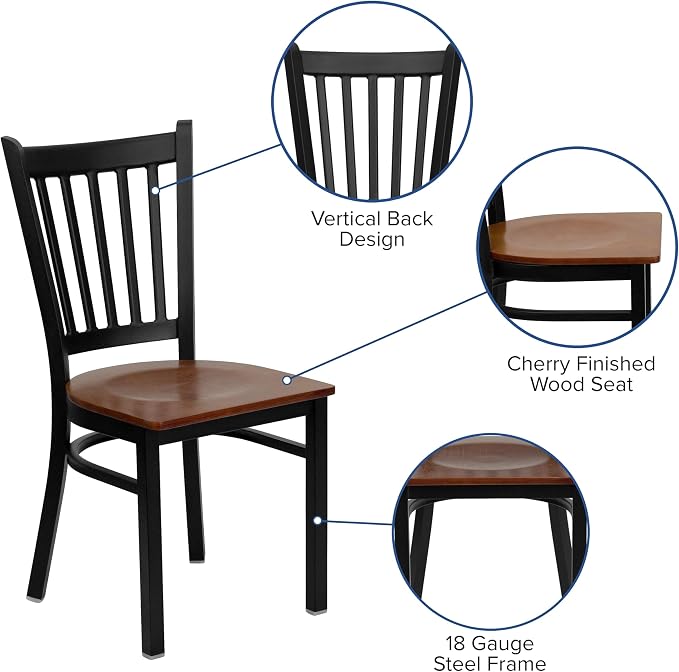 Flash Furniture HERCULES Series Black Vertical Back Metal Restaurant Chair - Image 5