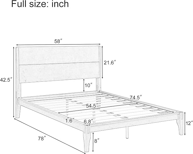 Merax Full Size Bamboo Platform Bed, Mid-Century Modern Bed Frame - Image 2