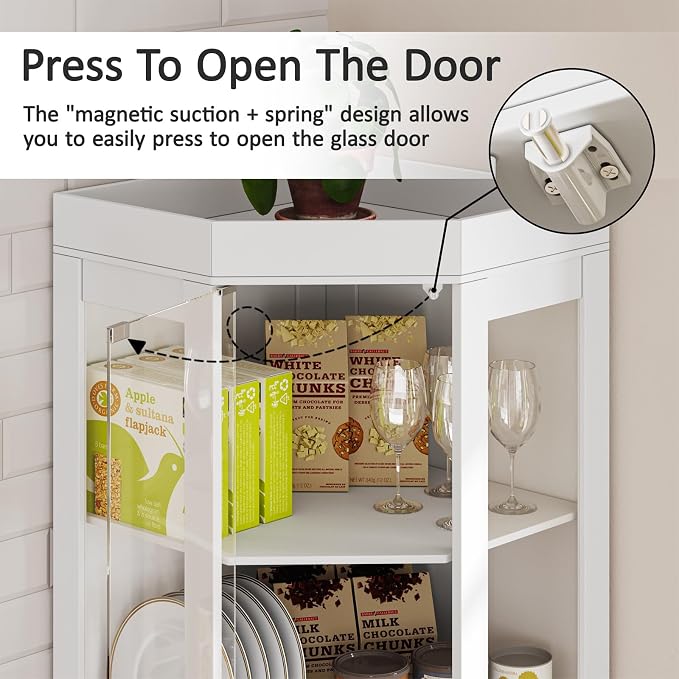 70''H Tall Corner Cabinet with Glass Doors, Farmhouse Storage Cabinet with 4 - Image 4