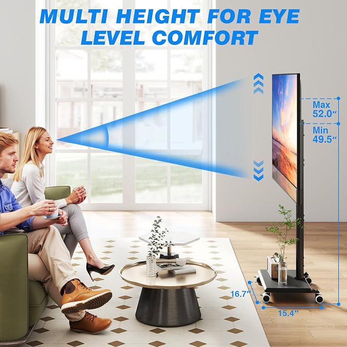 Rfiver Rolling TV Stand for 32 to 55 60 Inch TVs up to 88lbs, Height Adjustable - Image 4