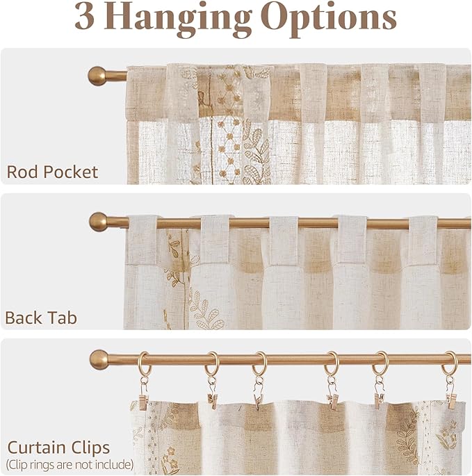 jinchan Belrose Linen Floral Kitchen Curtains 36 inch Length Embroidered - Image 8