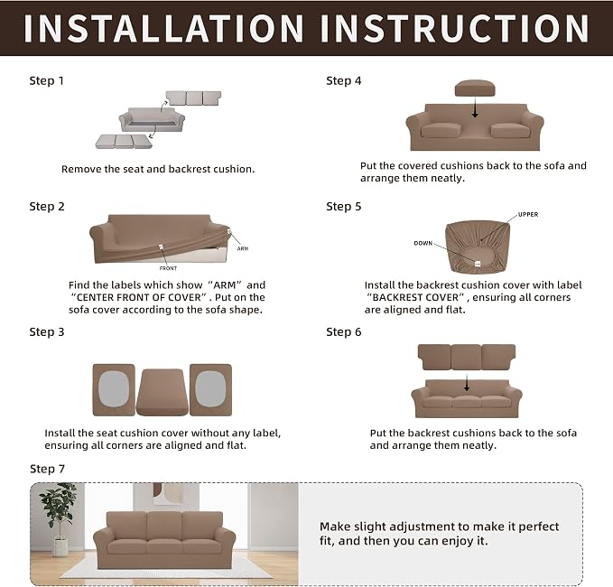 Easy-Going 7 Pieces Stretch Couch Cover Washable Sofa Cover Set - Image 7