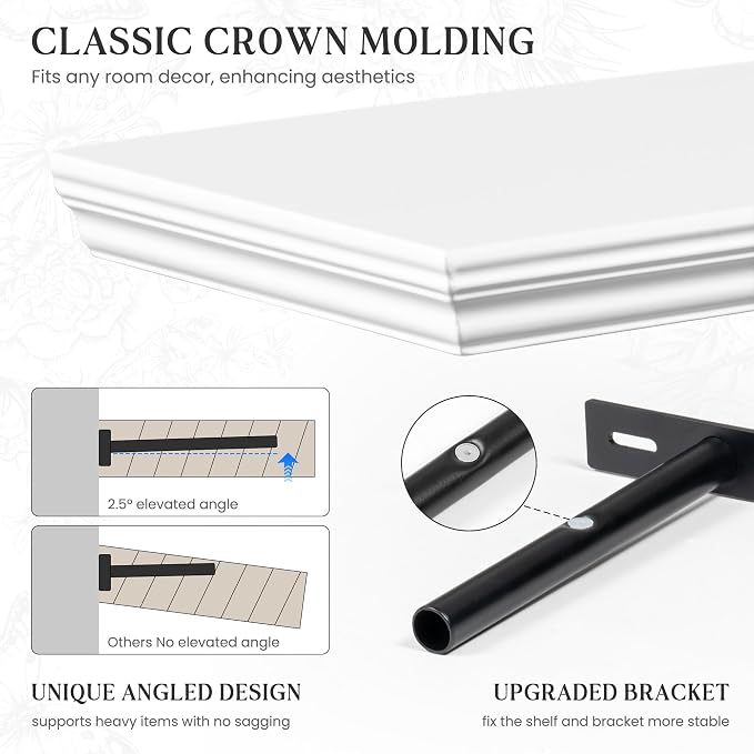 Fun Memories Floating Shelves 36 Inch Long, 9.3 Inch Deep Classic Crown Molding - Image 3
