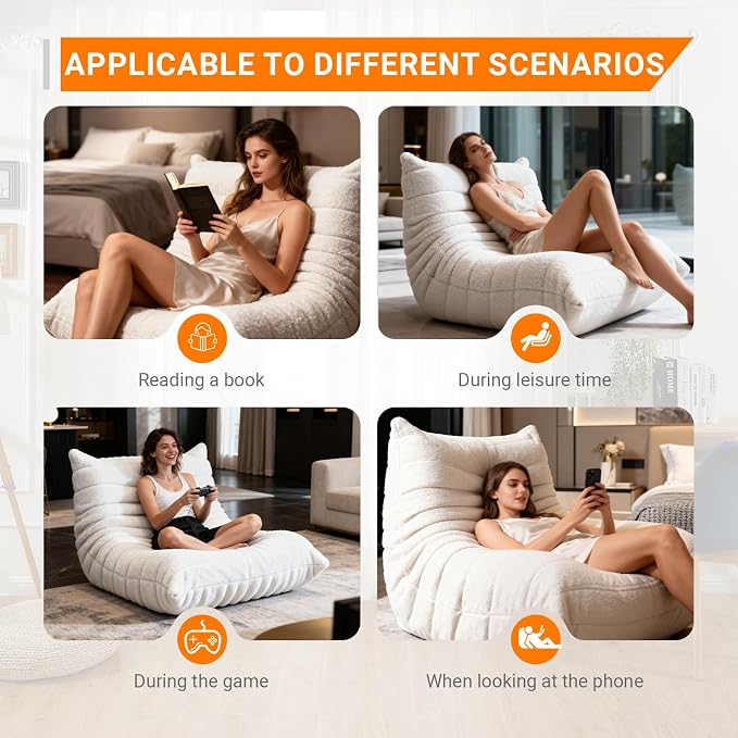 Giant Bean Bag Chair for Adults, Comfy Chair for Bedroom, Memory Foam Chair - Image 5