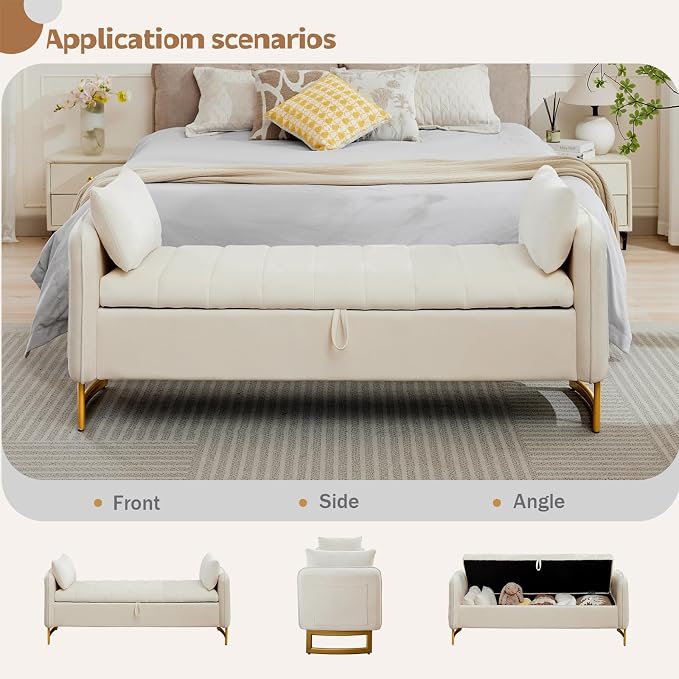 66" End of Bed Storage Bench King Size, Velvet Storage Benches - Image 7
