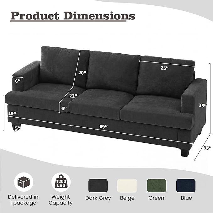 Apicizon 3-Seater Sofa & 3-Seater Sofa, 2 Piece Set Comfy Couch - Image 2