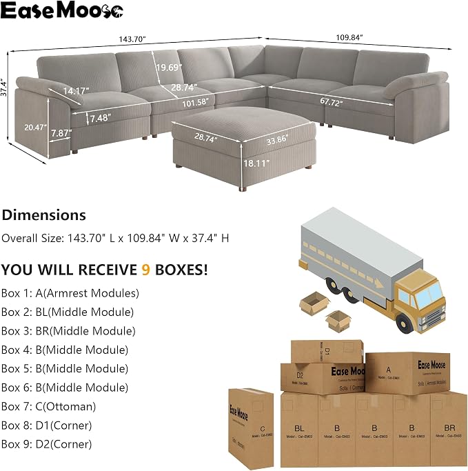 EASE MOOSE Oversized Sectional Modular Sofa, Large Sectional Couch Wide Deep - Image 2