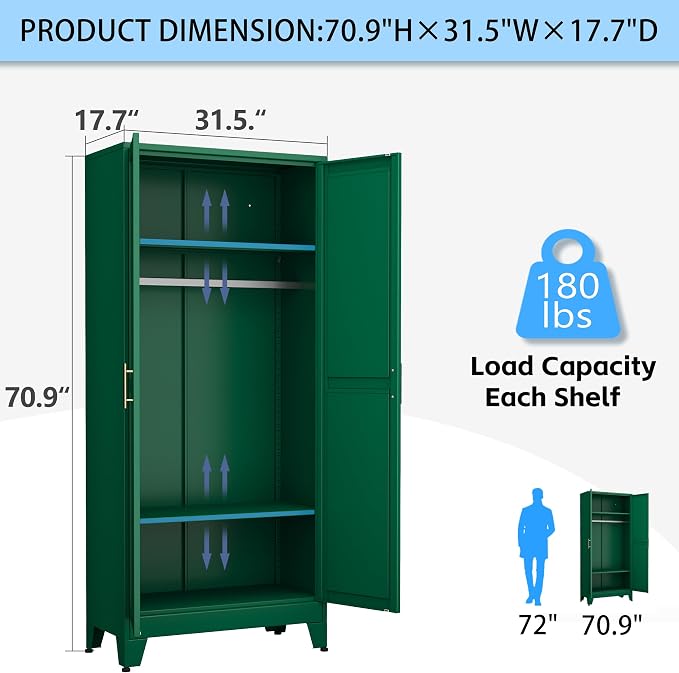 71 "Metal Armoire Wardrobe Closet, Steel Clothing Storage Cabinet - Image 2