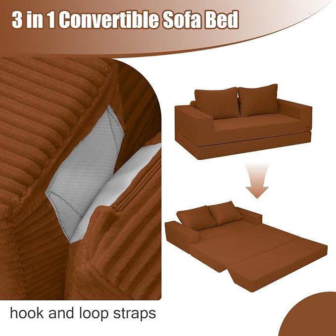 COMAX Convertible Sofa Bed Queen, Corduroy Folding Floor Couch Pull Out Couch - Image 7