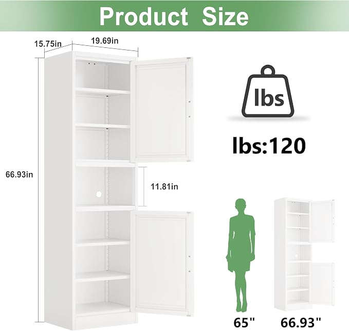 Ckzbx Tall Narrow Storage Cabinet 66.93" H Tall Bathroom Cabinet Metal Pantry - Image 3