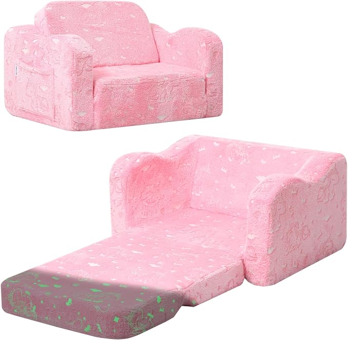 MeMoreCool Glowing Unicorn Kids Chair, 2-in-1 Glow in the Dark Kids Couch Fold by MeMoreCool
