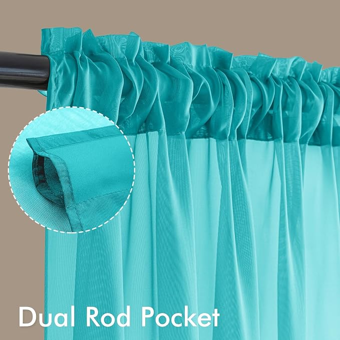 MIULEE Turquoise Sheer Curtains 72 Inches Long, 4 Panels Set, Light Filtering - Image 3