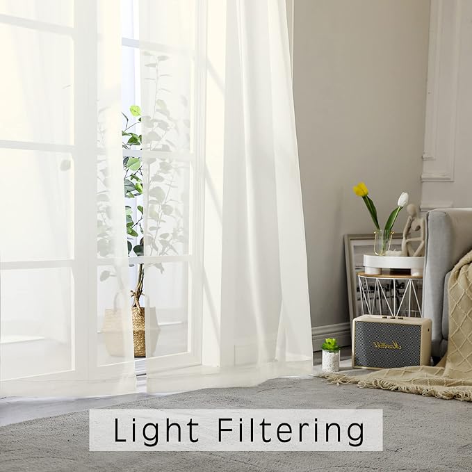 OWENIE Short Sheer Curtains 24 Inches Long 2 Panels - Image 2
