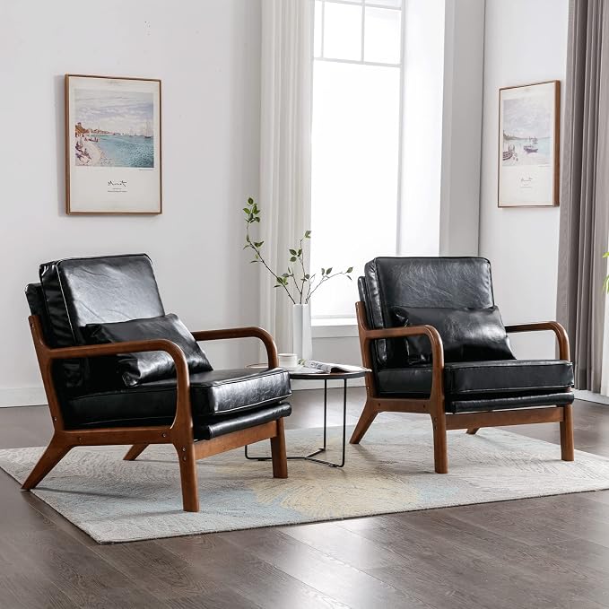 Deolme Mid Century Modern Accent Chair Living Room- Comfy Solid Wood Arm Chair - Image 3
