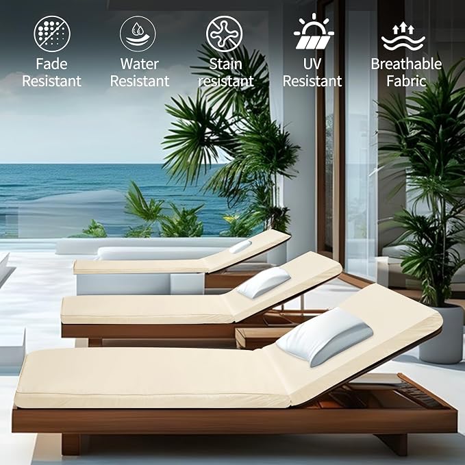 Outdoor Chaise Lounge Cushions for Patio, Lounge Chair Cushions, Waterproof - Image 2