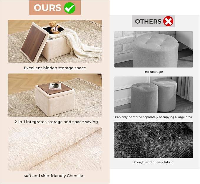 Cube Storage Ottoman, Chenille Ottoman Foot Stools, Ottoman Footstool - Image 6